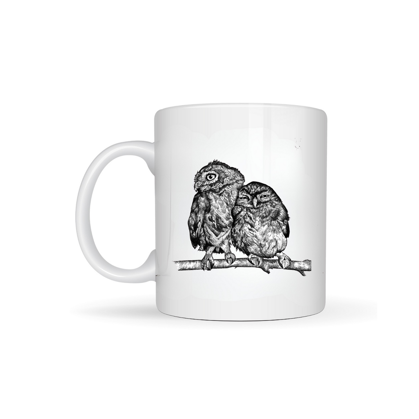 Black & White Owls Cuddling Bone China Mug
