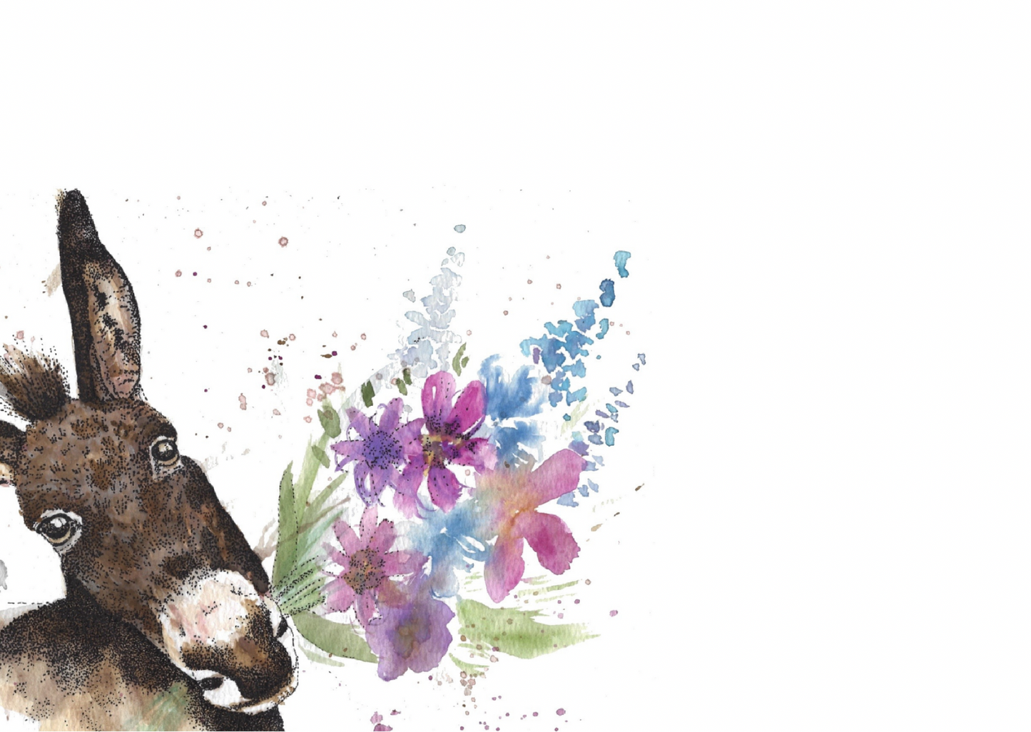 Watercolour Donkey with Flowers Card