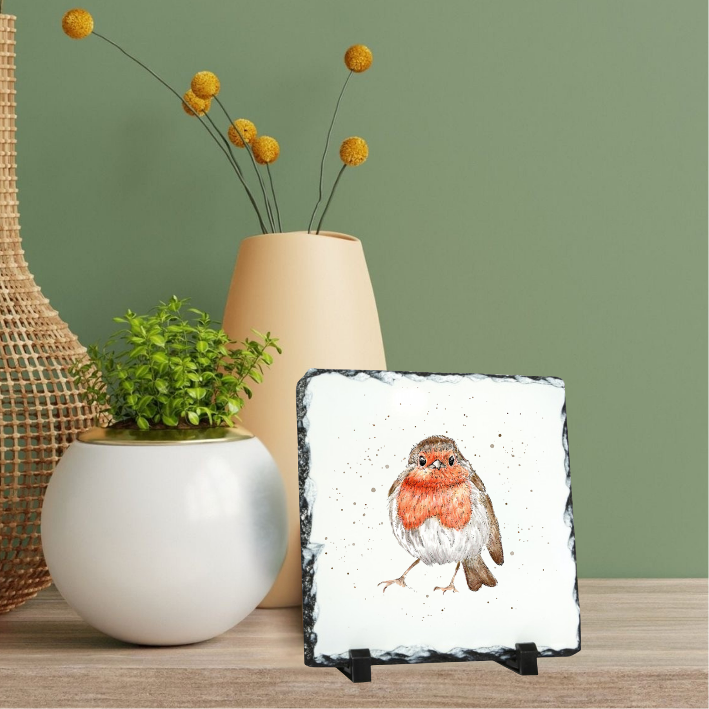 Rock Slate Ornament- Watercolour Robin