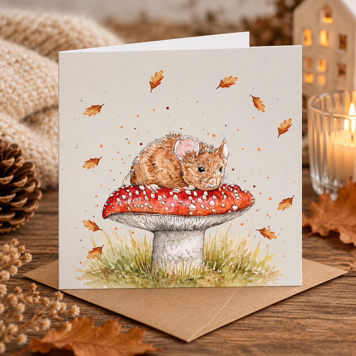 Woodland Mouse on Toadstool Greeting Card