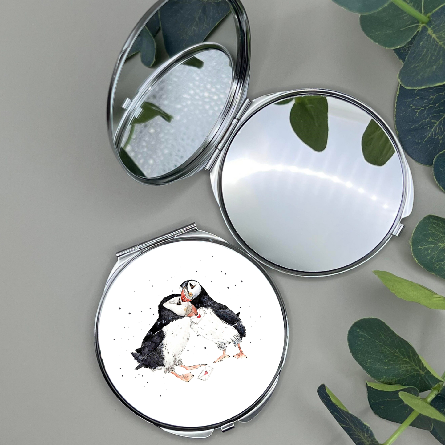Watercolour Puffins Compact Mirror
