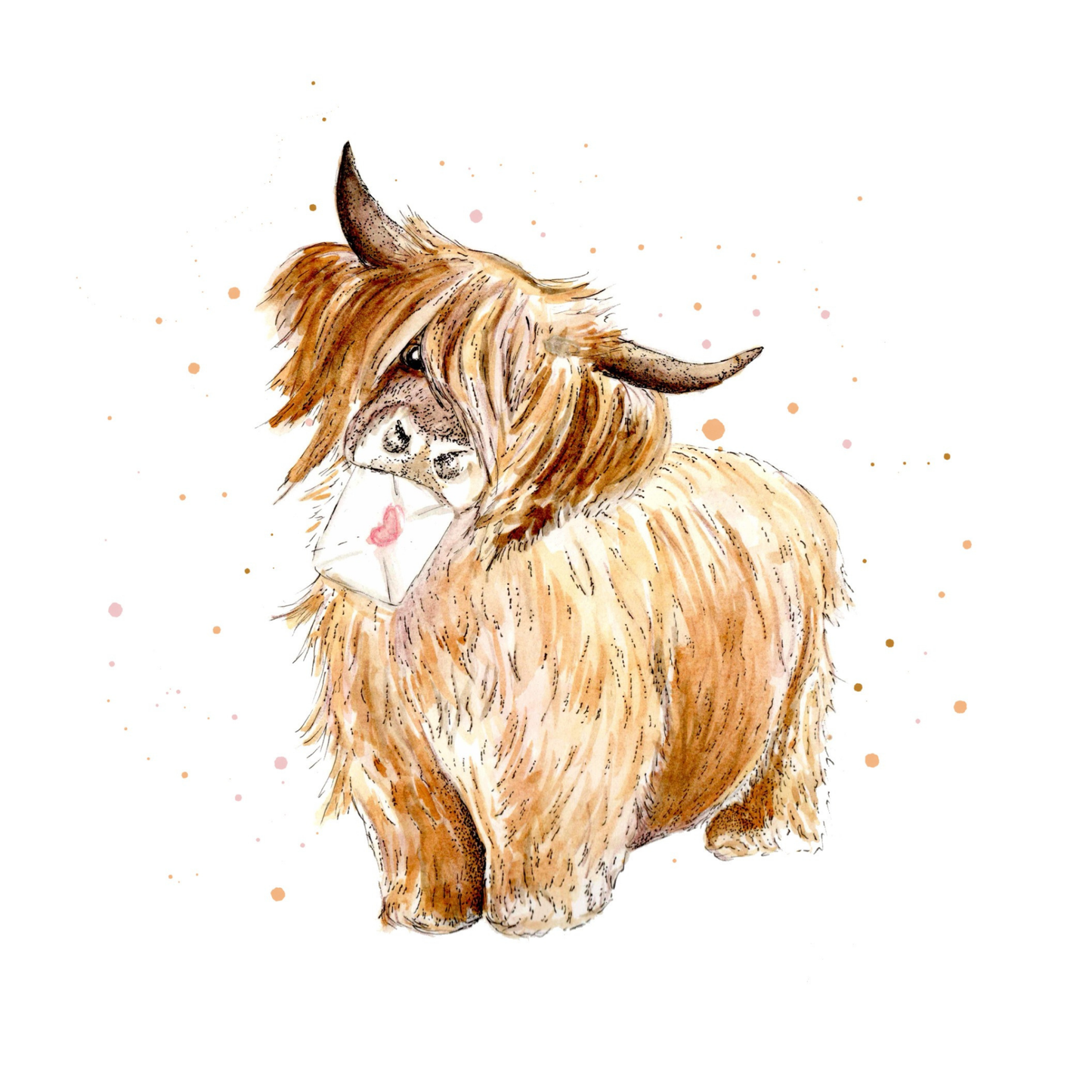 Watercolour Highland Cow Love Letter Coaster