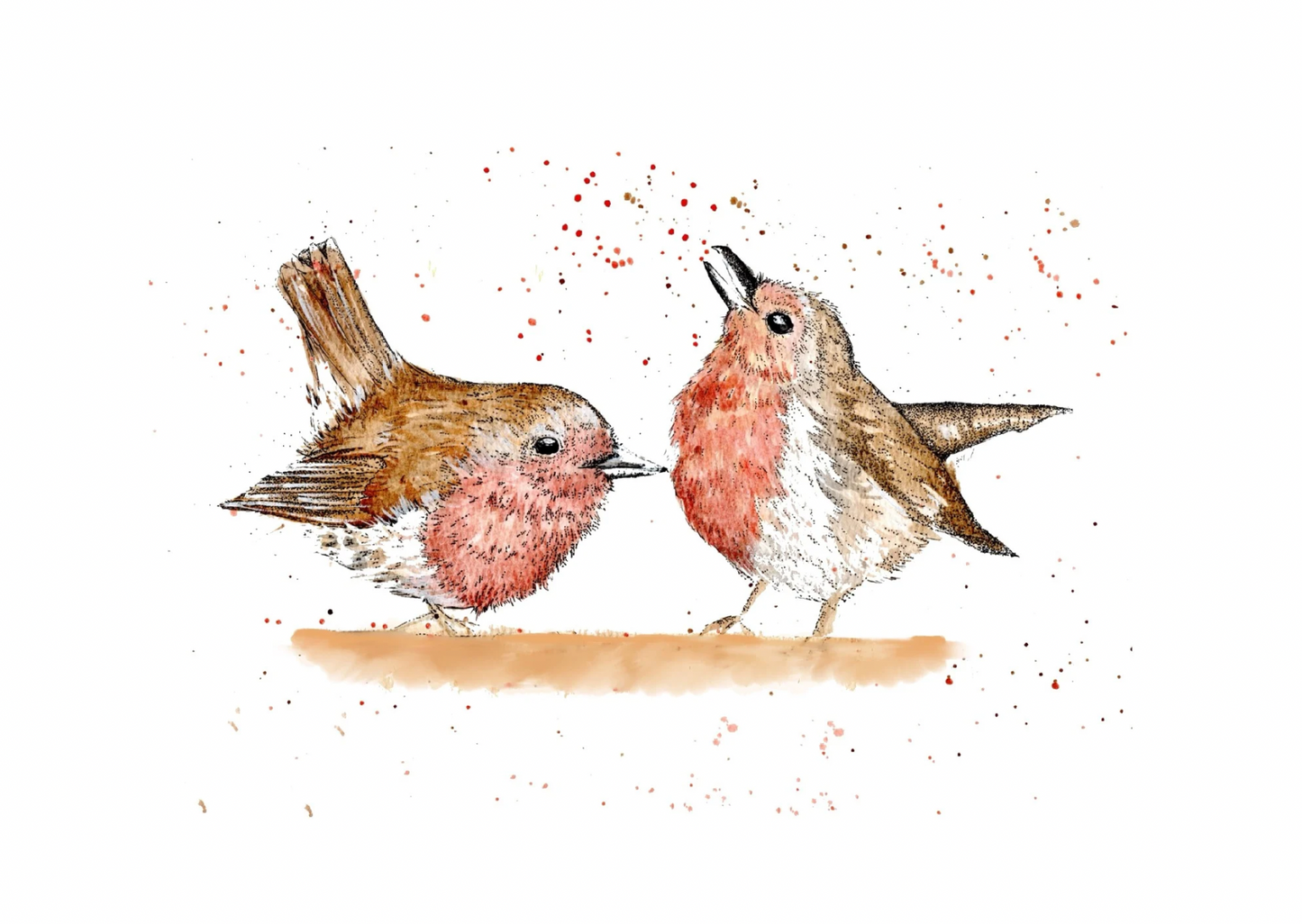 Watercolour Singing Robins Card