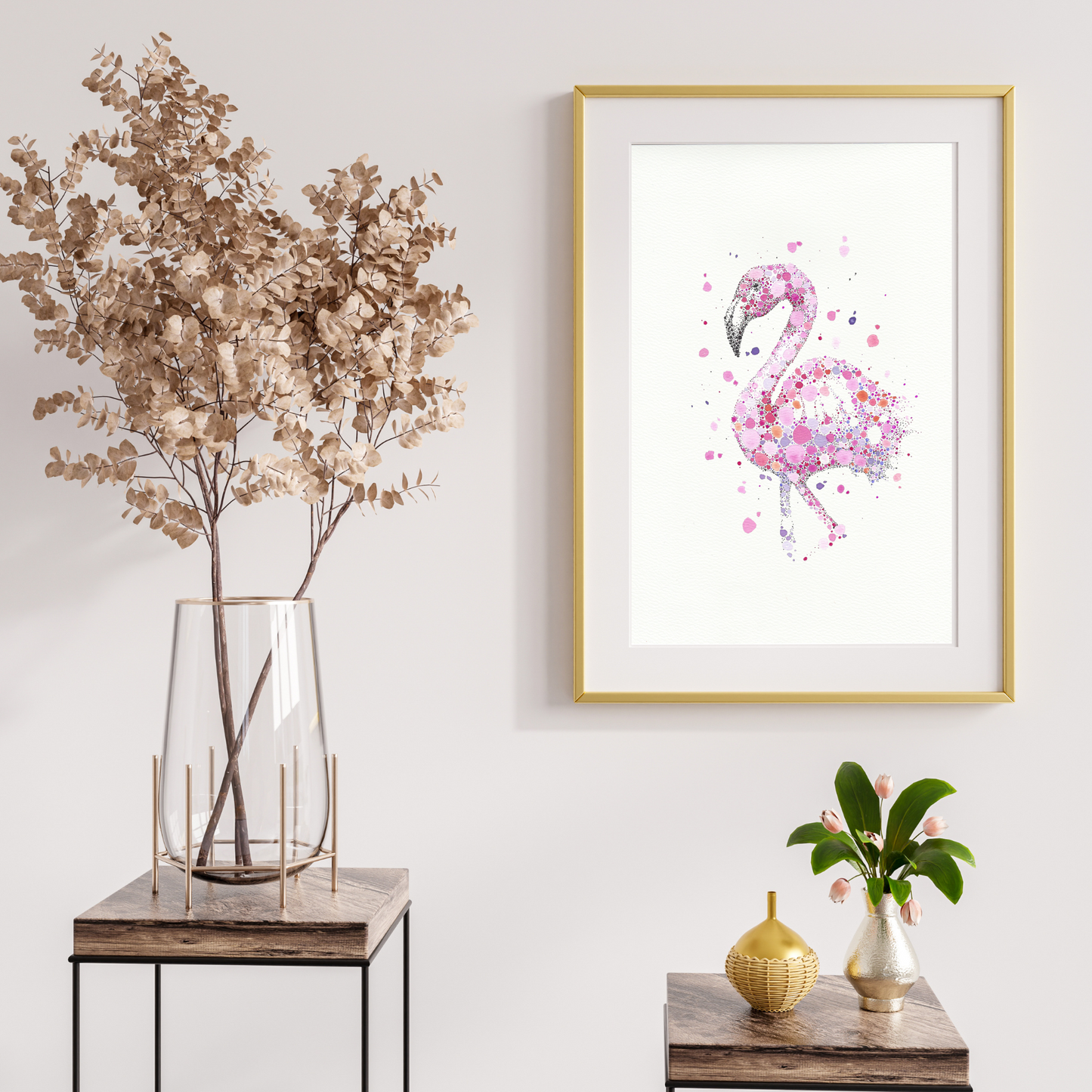 Flamingo Dot Watercolour Print