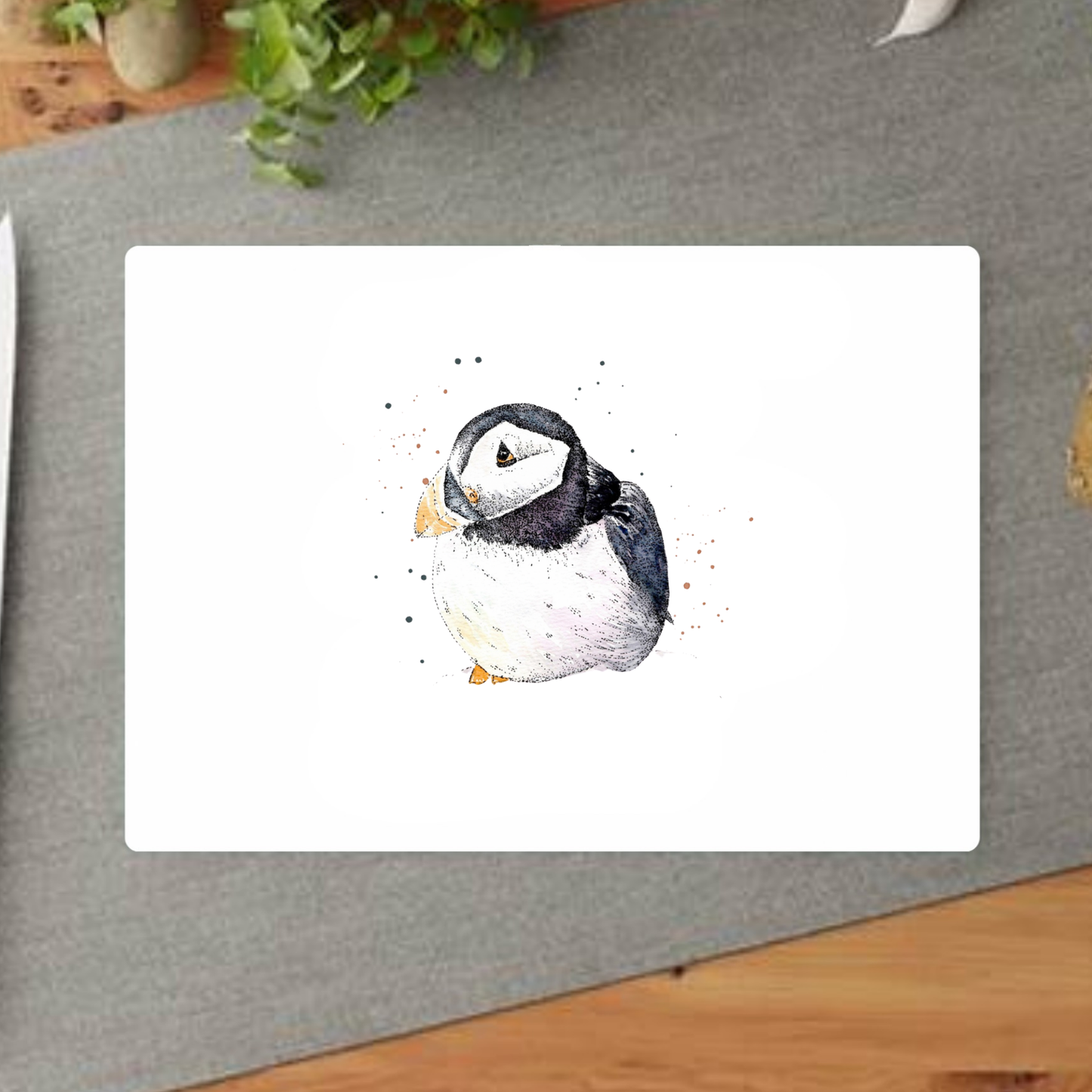 Watercolour Baby Puffin Decorative Chopping Board