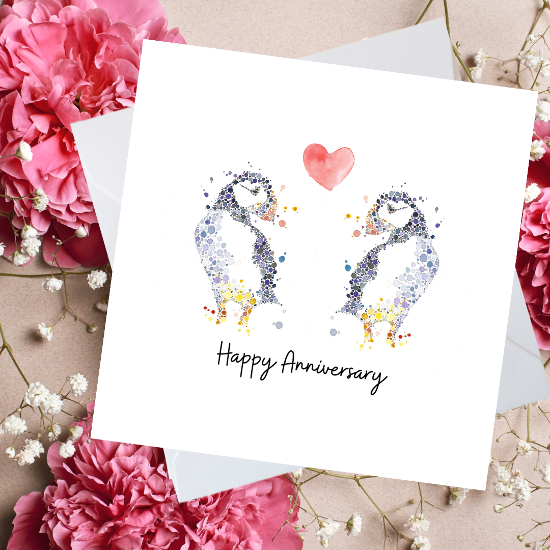 Happy Anniversary Puffins In Love Card