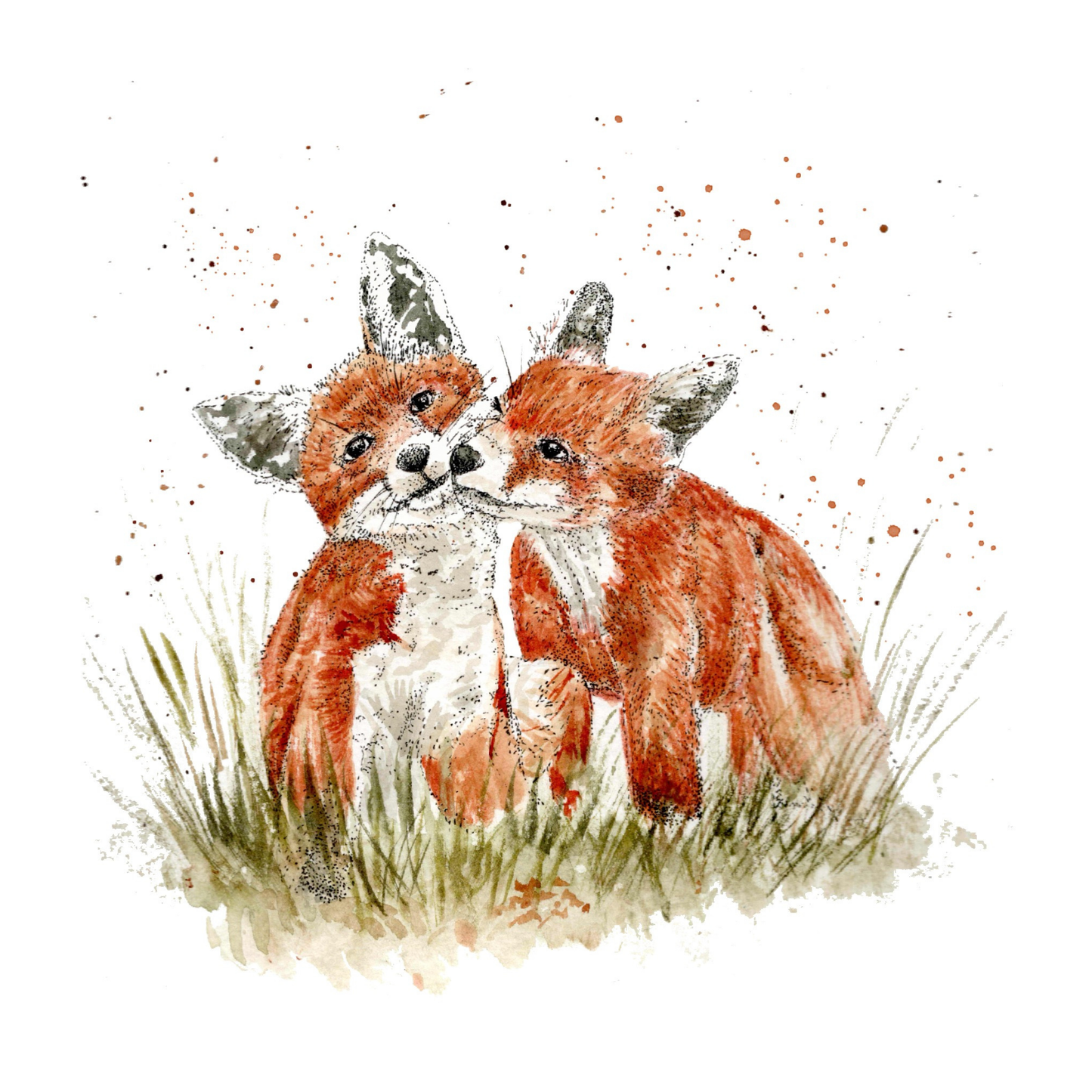 Watercolour Foxes Card - Cuddly Tails