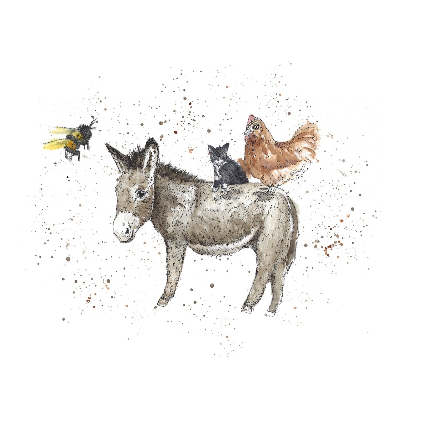 Watercolour Donkey and Friends Card