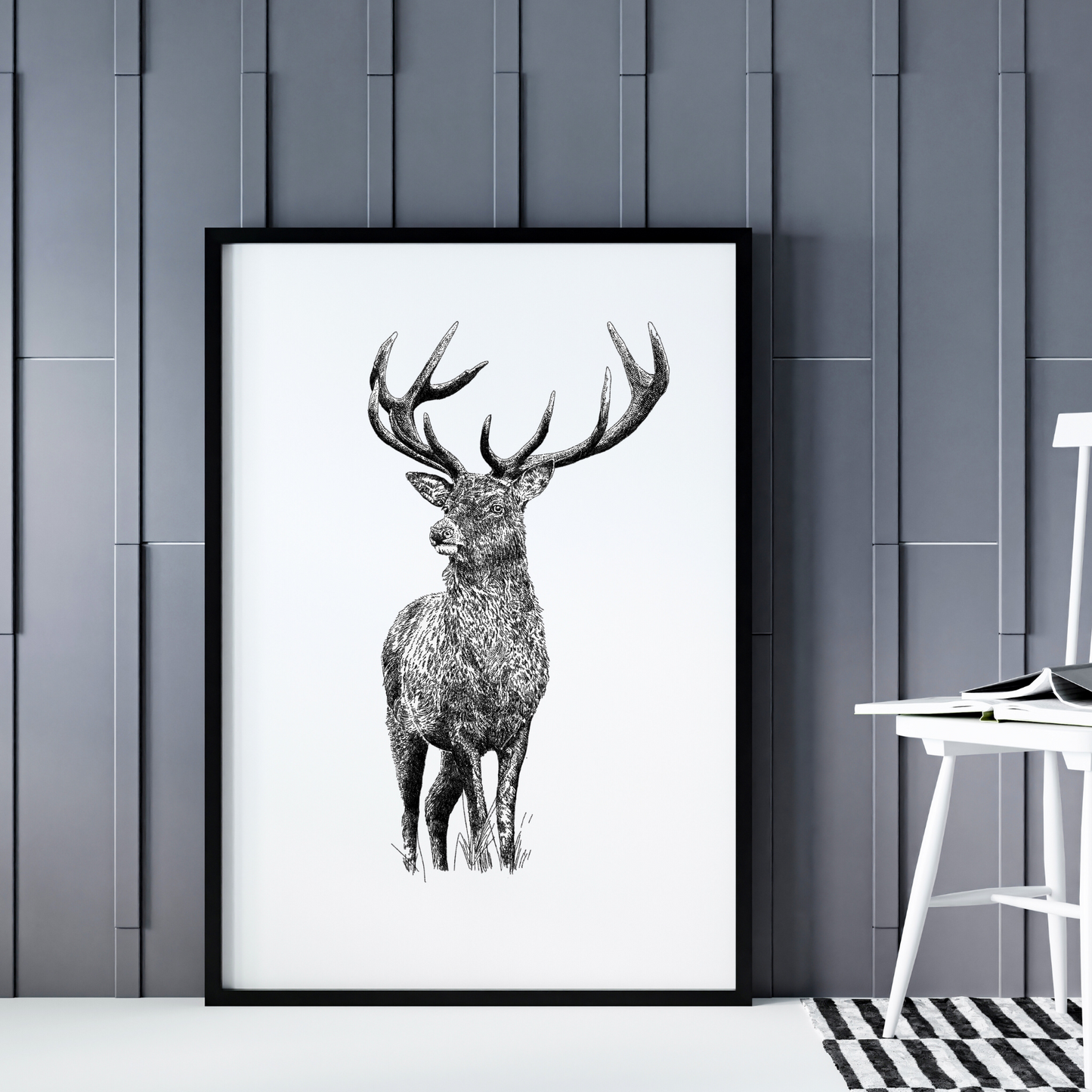 Black & White Stag Print