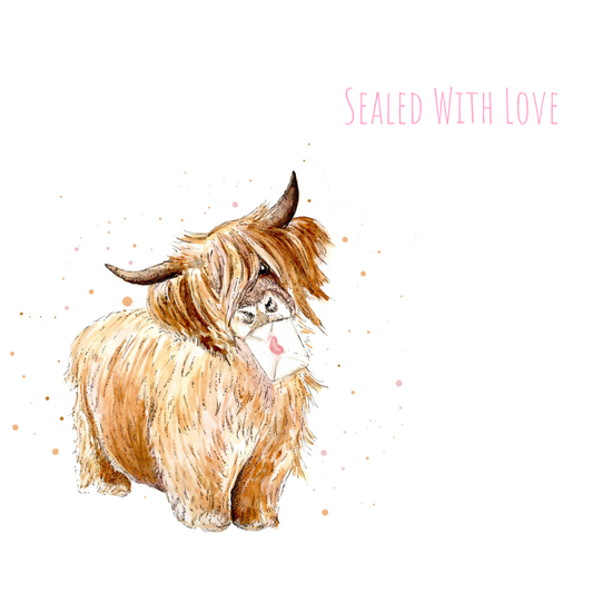Watercolour Highland Cow Sealed With Love Card