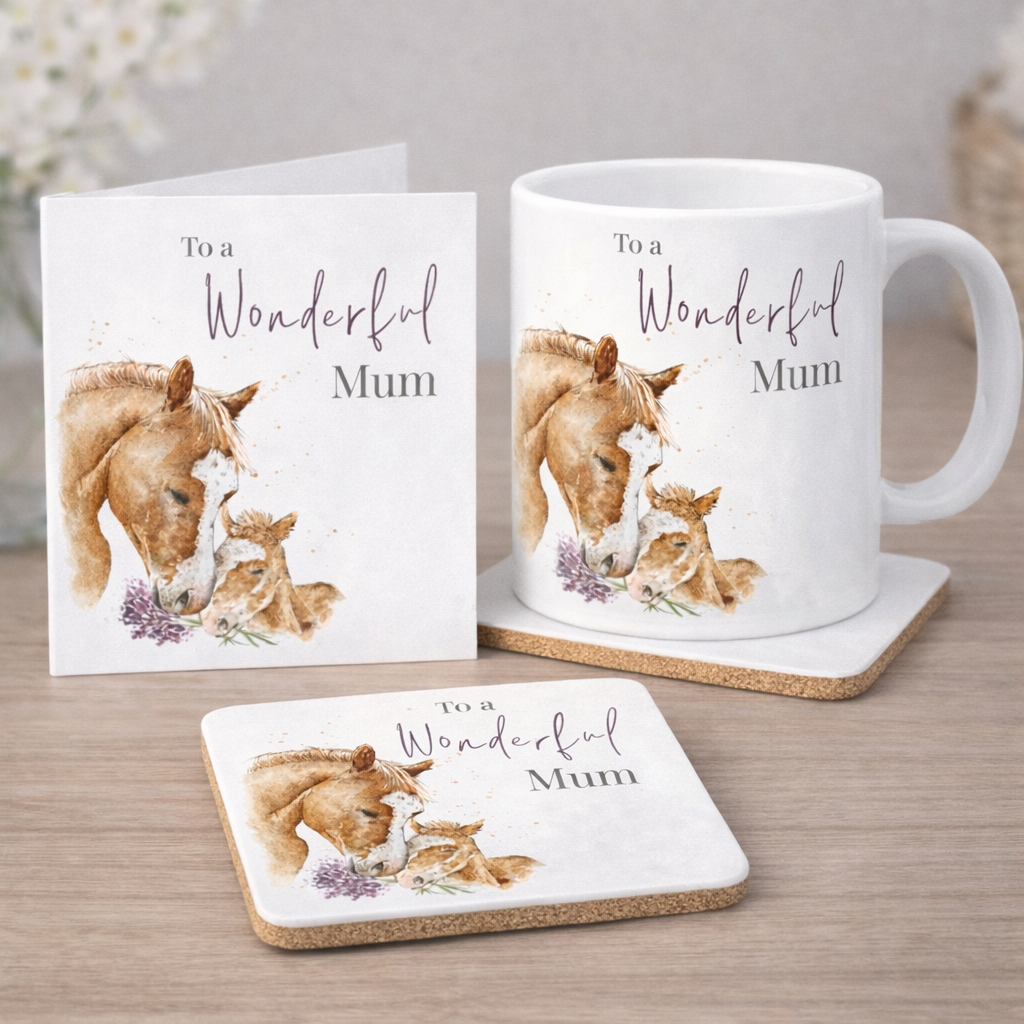 Horse and Foal Watercolour Bone China Mug Gift Set