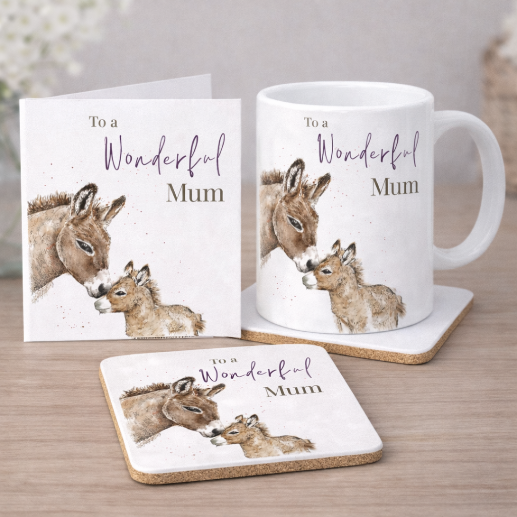 Donkey and Foal Watercolour Bone China Mug Gift Set