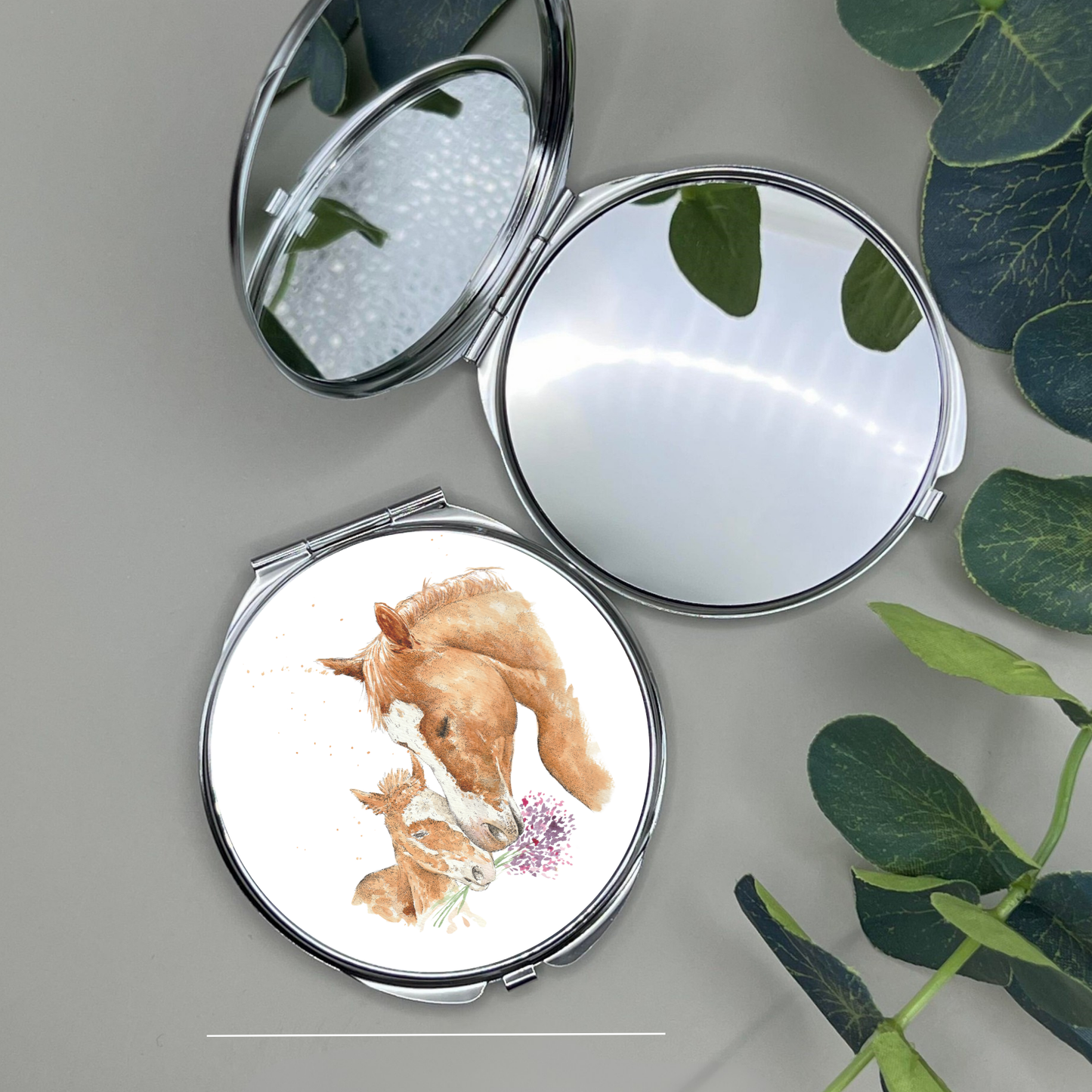 Watercolour Horse Mum and Foal Compact Mirror