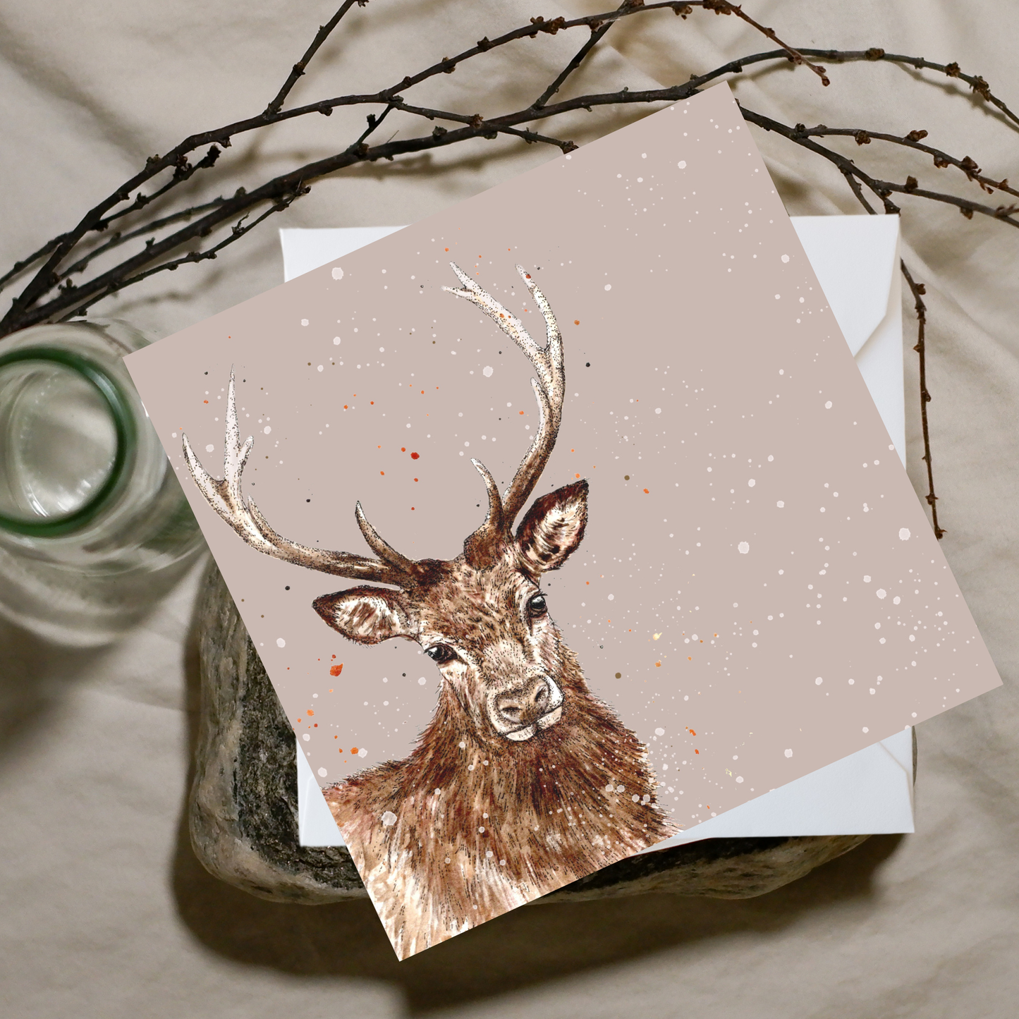 Watercolour Stag Card - Antlered Arrival