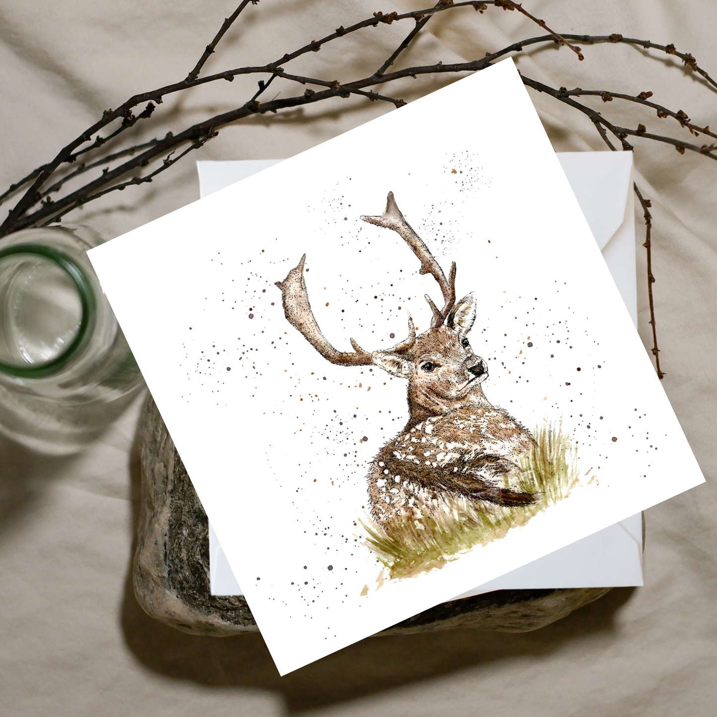 Watercolour Stag In Snow Card