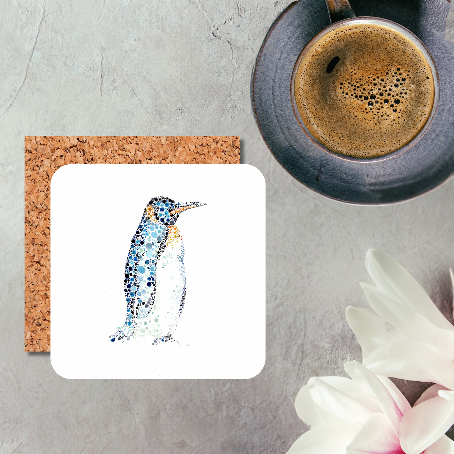 Watercolour Dot Penguin Coaster
