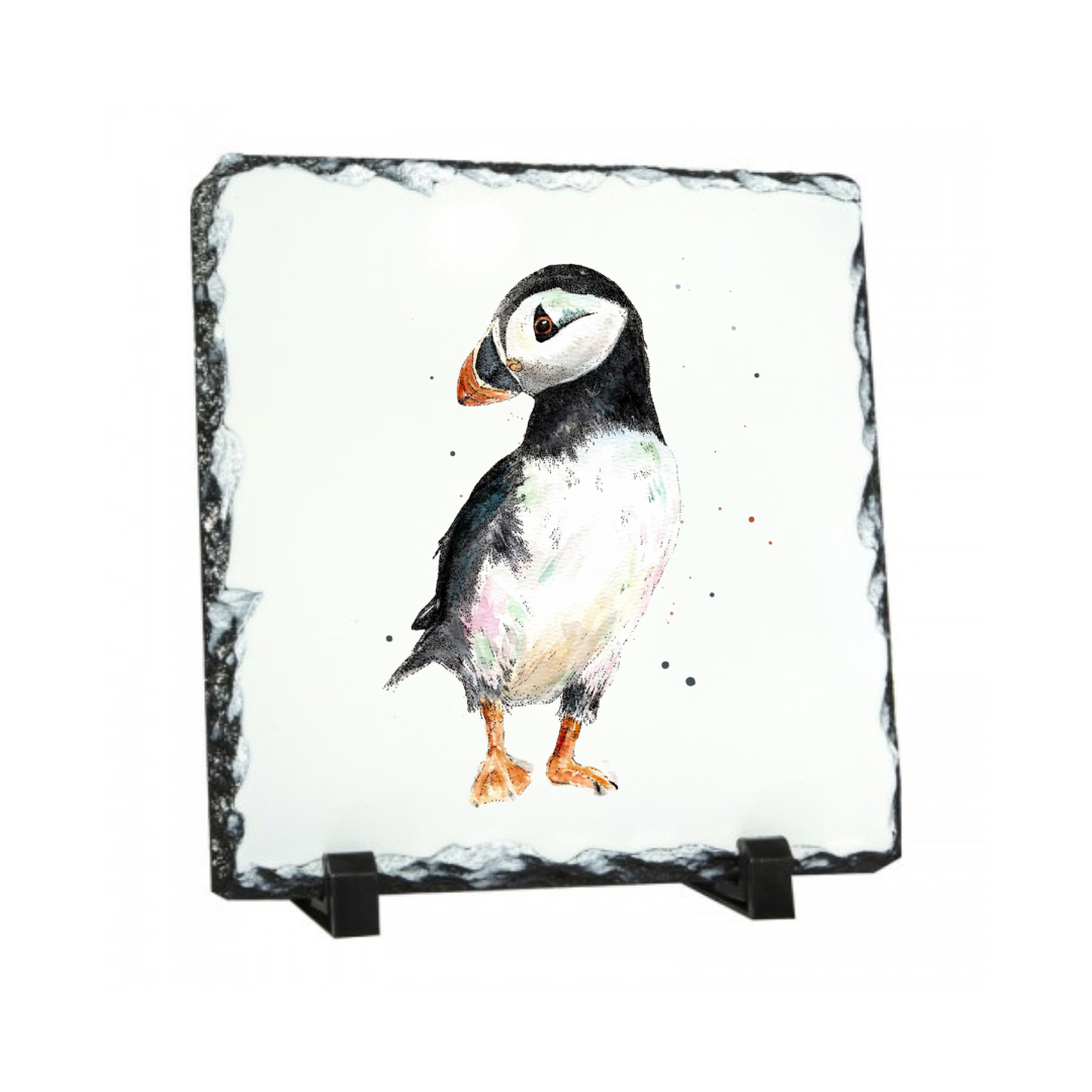 Rock Slate Ornament- Watercolour Puffin