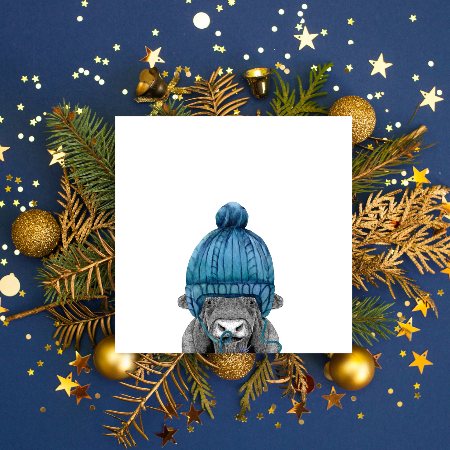 Wooley Hat Cow Greeting Card