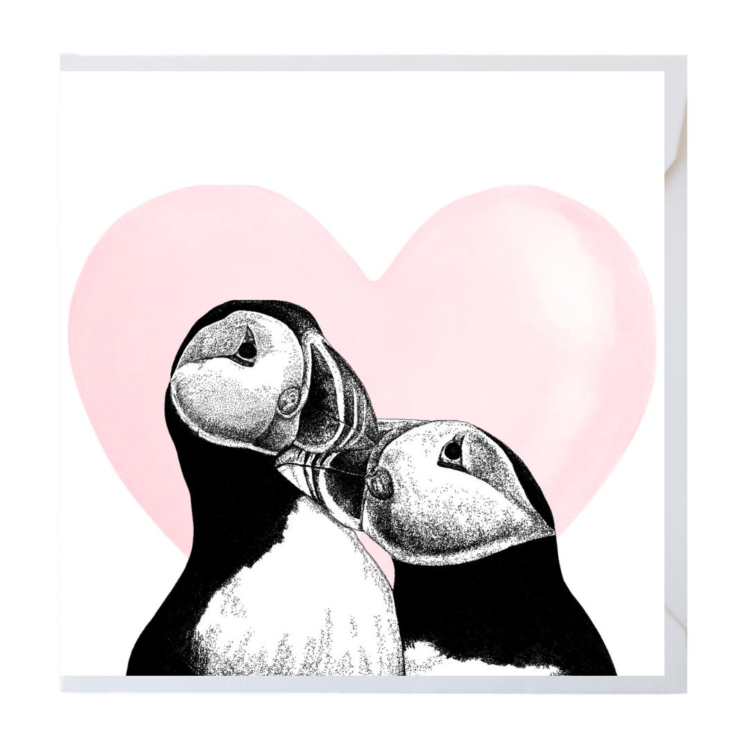 Puffins Heart Love Greeting Card