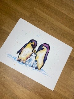 Original Ink Penguins Painting