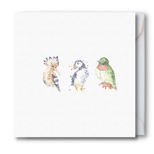 Three Birds Watercolour Card
