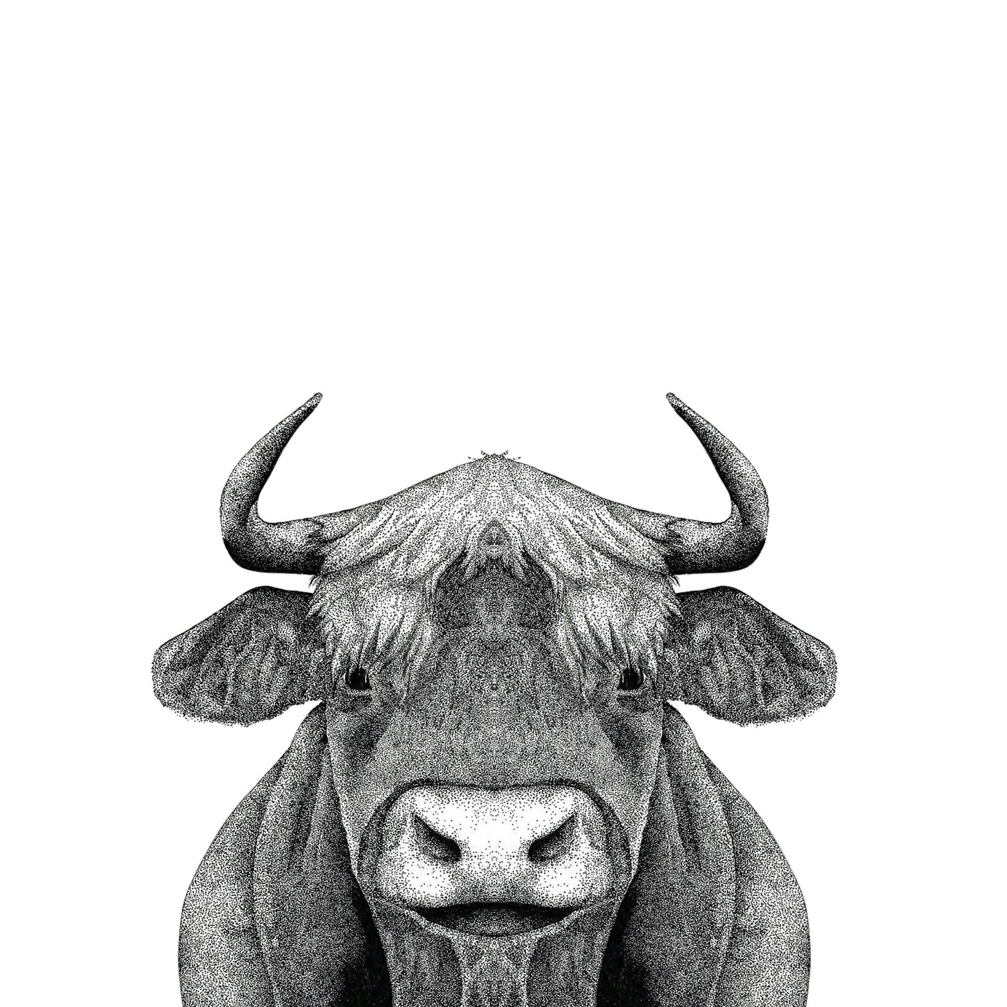 Highland Cow Dot – Black & White Art Print