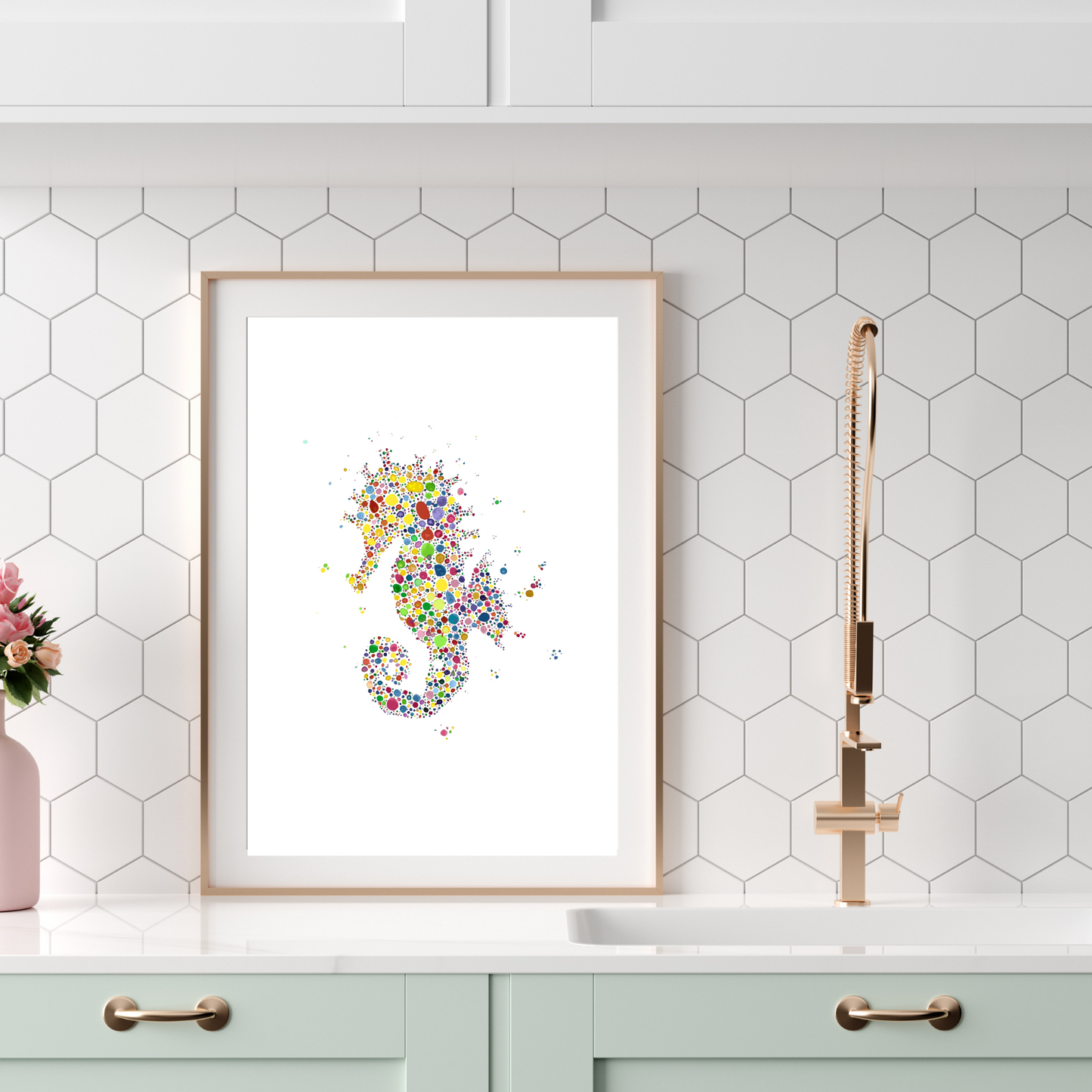 Seahorse Watercolour Dot Print