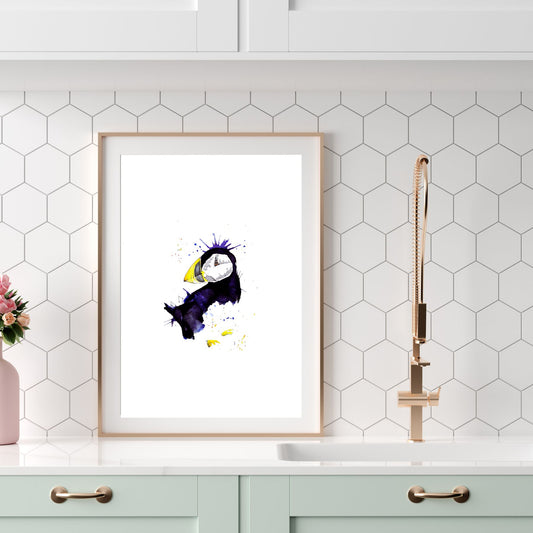 Purple Puffin Watercolour Print