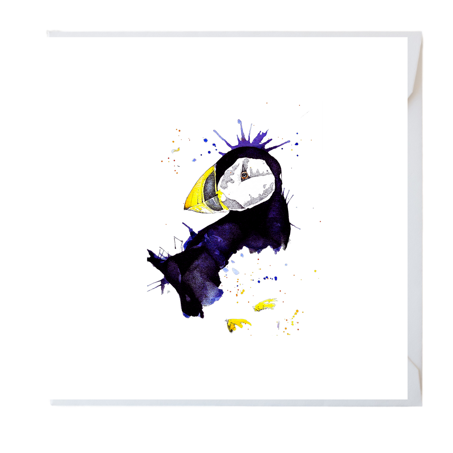 Purple Puffin Watercolour Card
