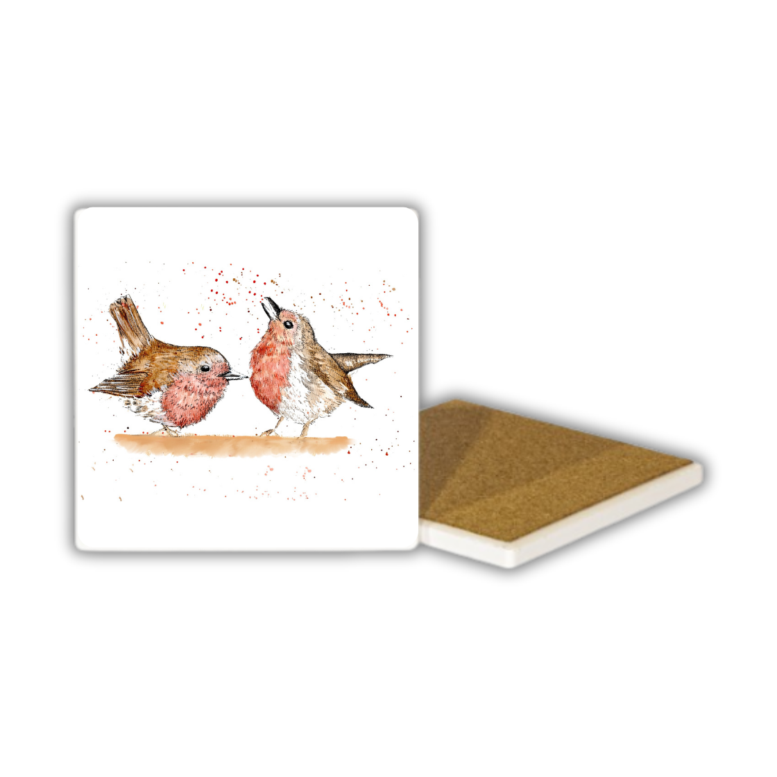 Two Robin Watercolour Ceramic Coaster