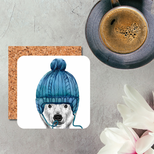 Woolly Hat Polar Bear Coaster