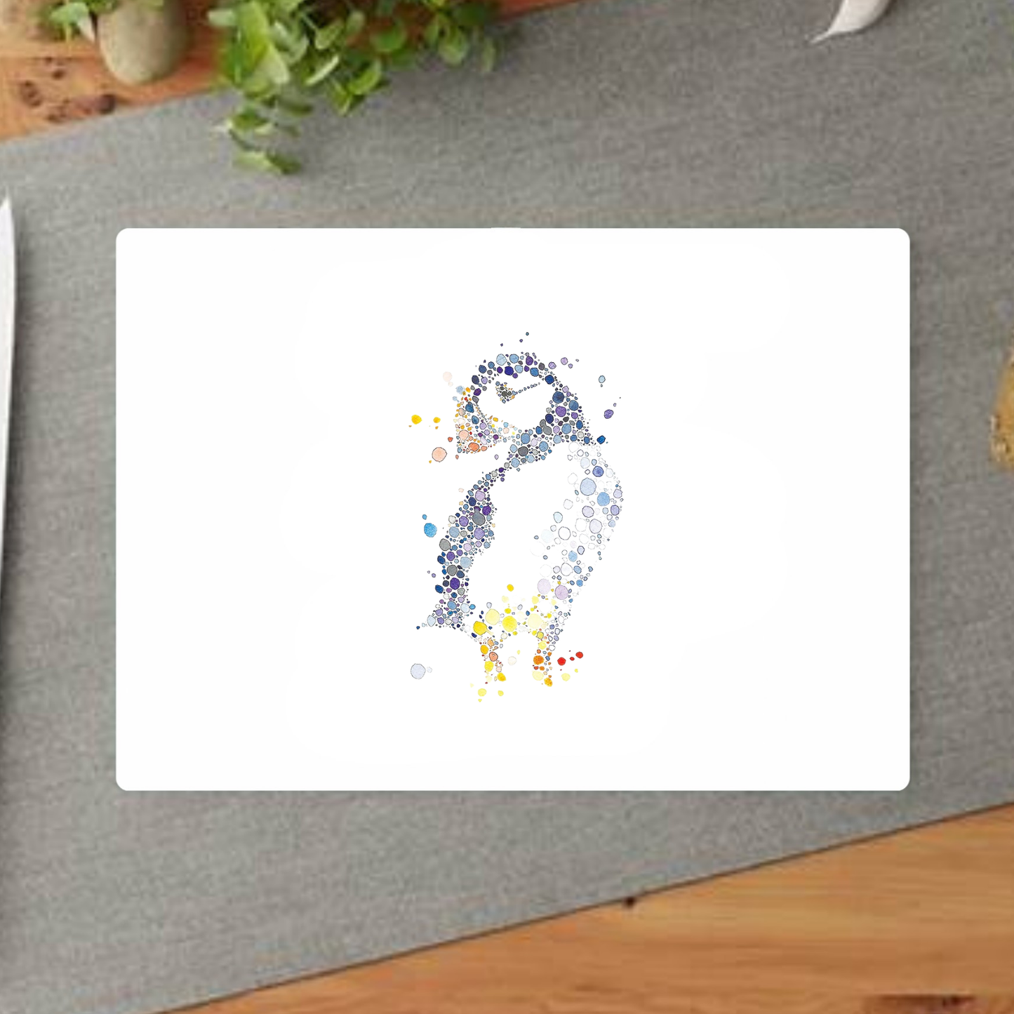 Watercolour Dot Puffin Decorative Chopping Board
