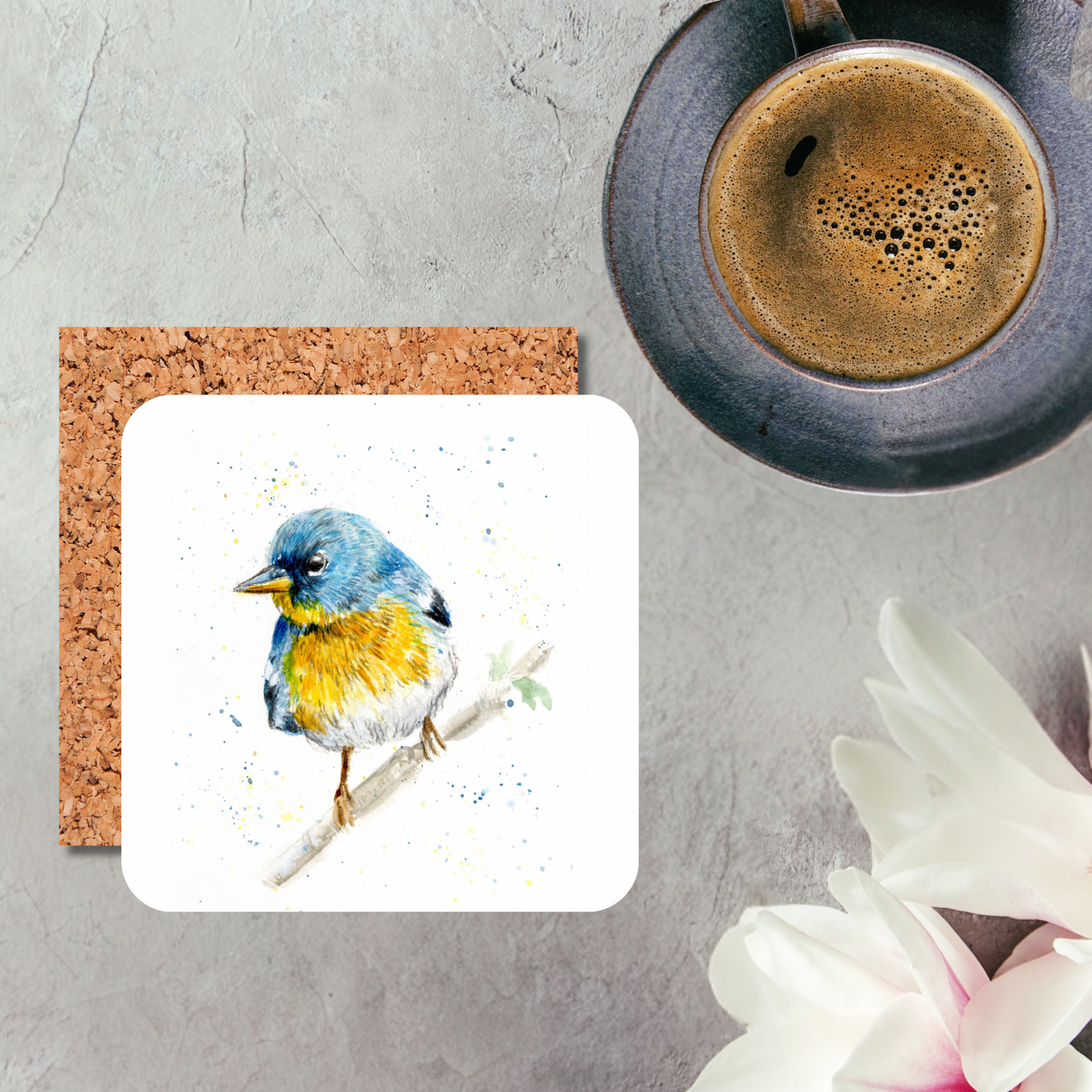 Watercolour Blue Tit Coaster