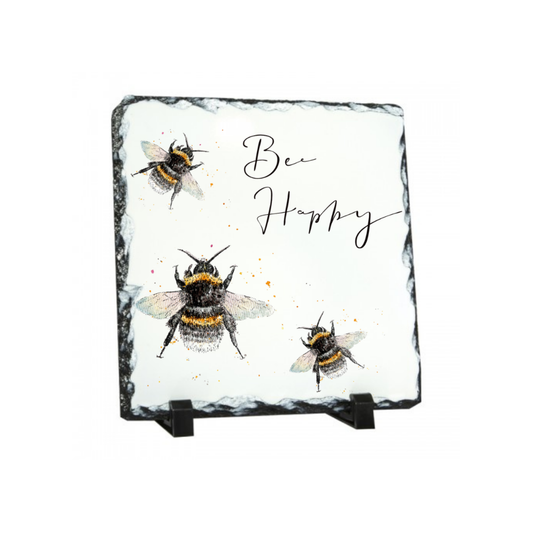Rock Slate Ornament- Bee Happy
