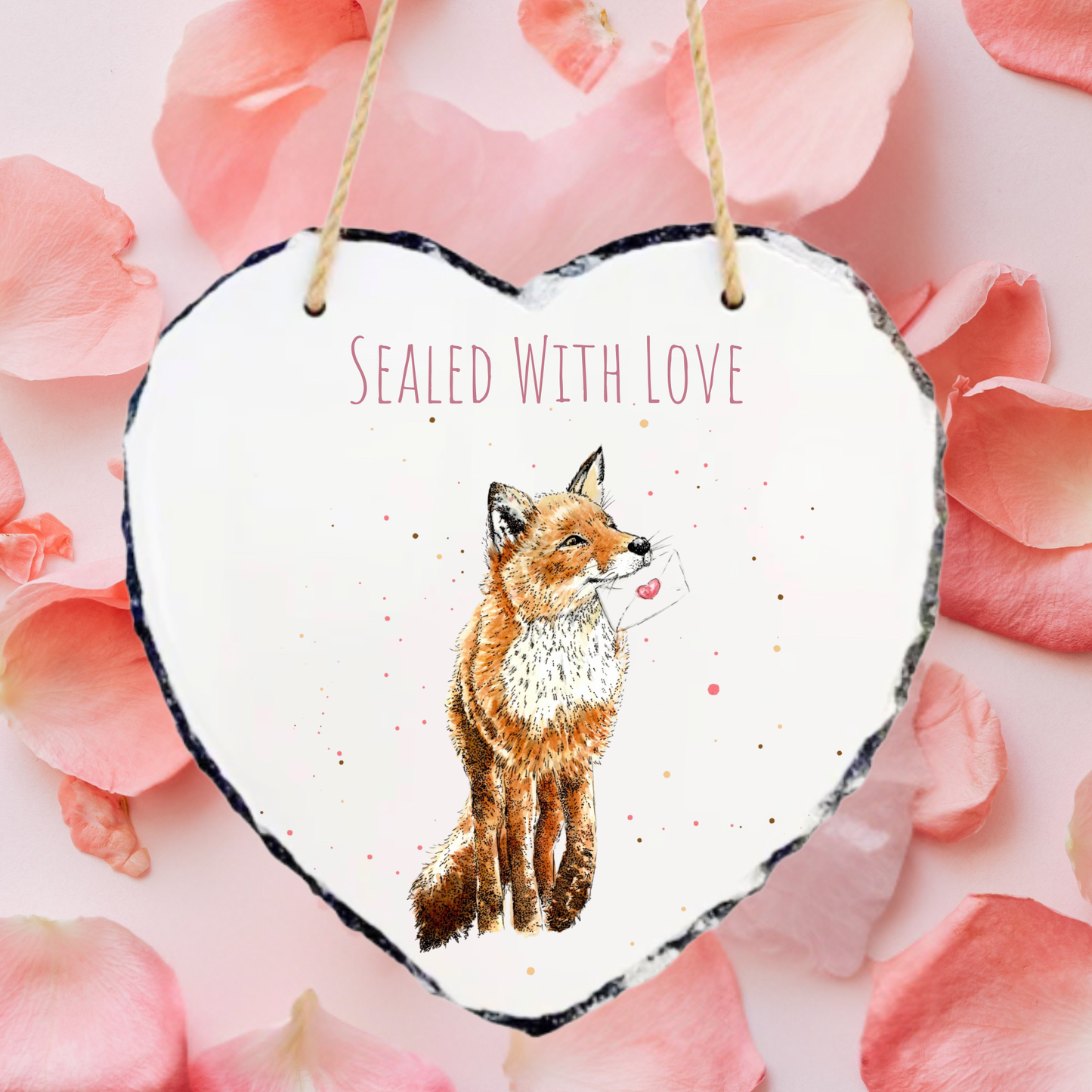 Fox Love Letter Rock Hanging Slate