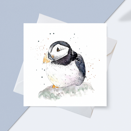 Watercolour Puffin Baby Card