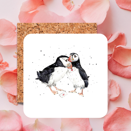 Watercolour Puffin Love Letter Coaster