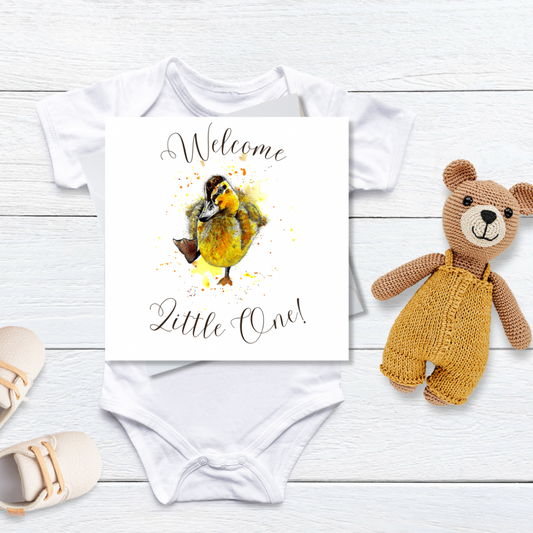 Welcome Little One Baby Duckling Watercolour Card