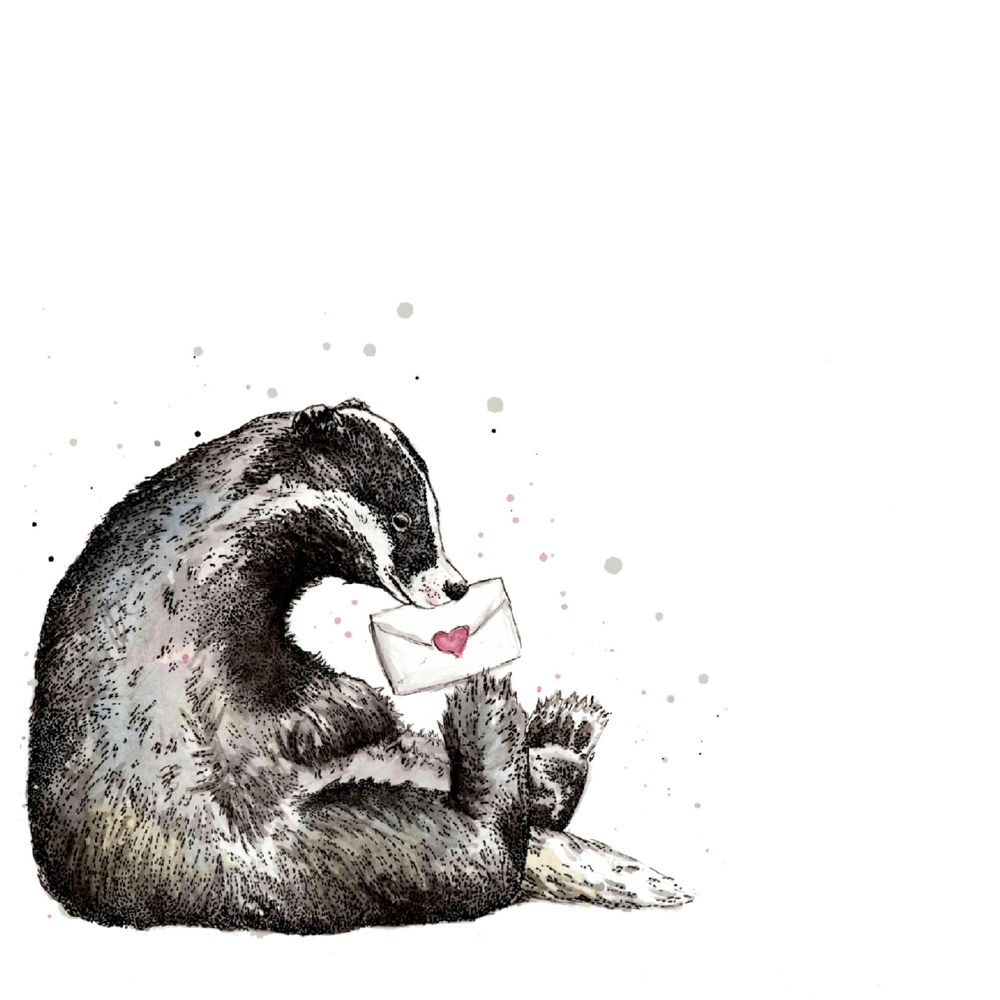 Watercolour Badger Love Letter Coaster