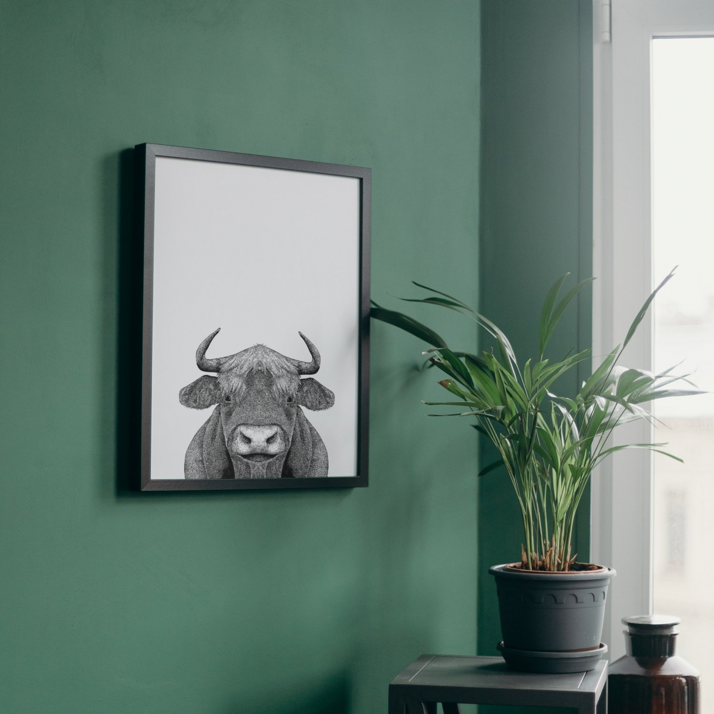 Highland Cow Dot – Black & White Art Print