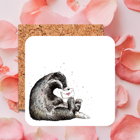 Watercolour Badger Love Letter Coaster