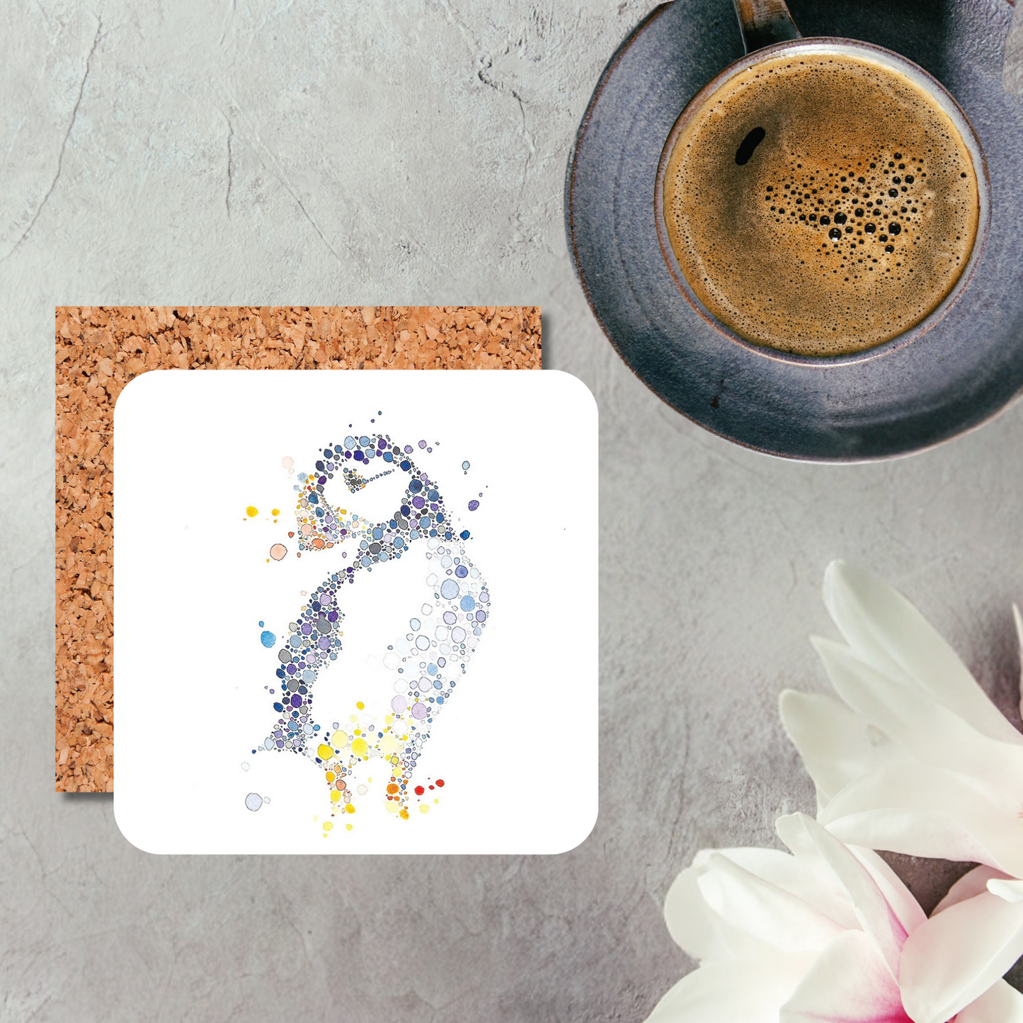Watercolour Dot Puffin Coaster