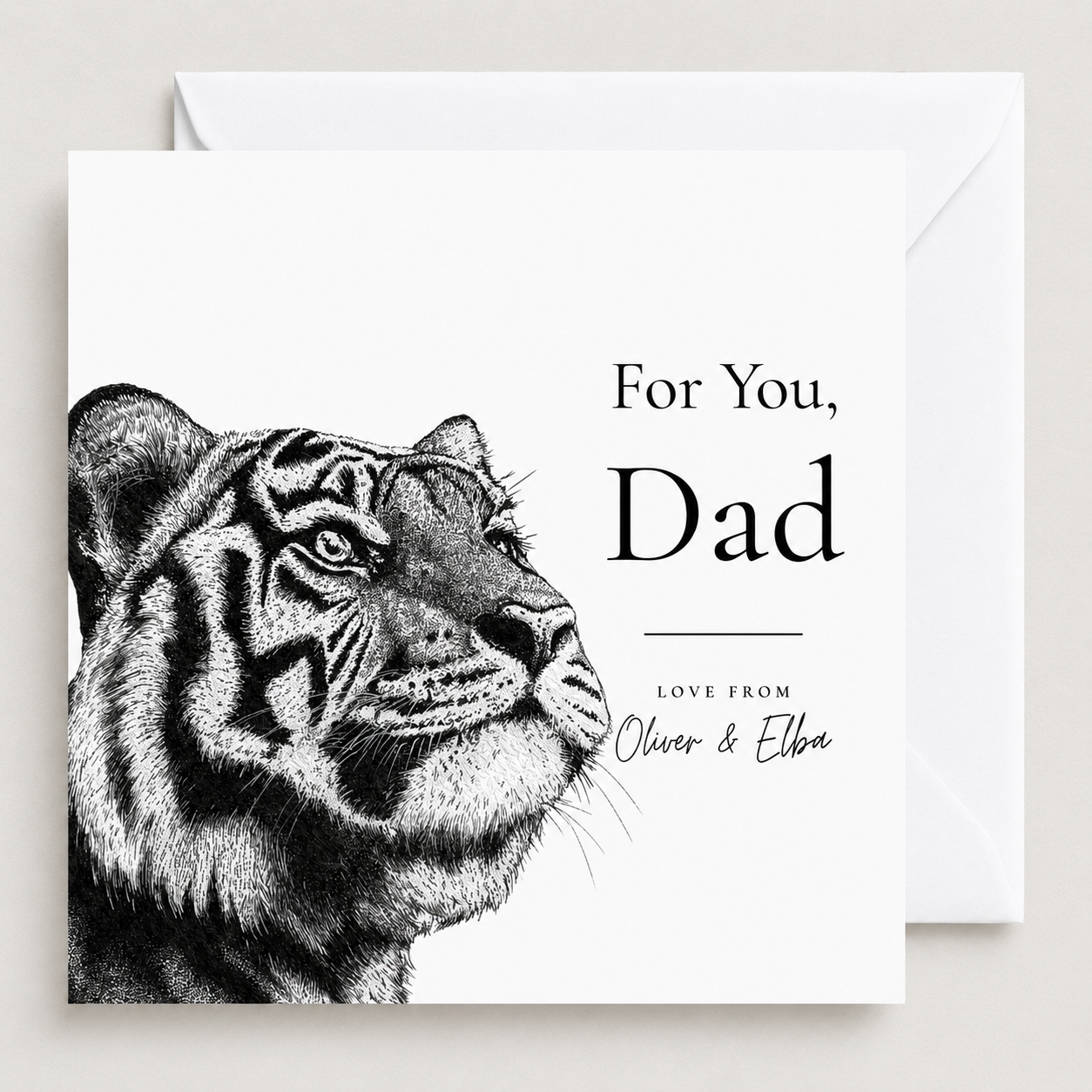 Personalised Tiger Card for Dad | Wildlife Illustration Greeting Card