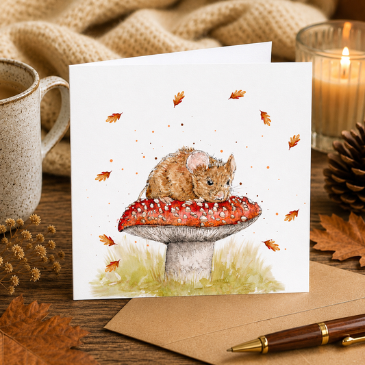 Woodland Mouse on Toadstool Greeting Card