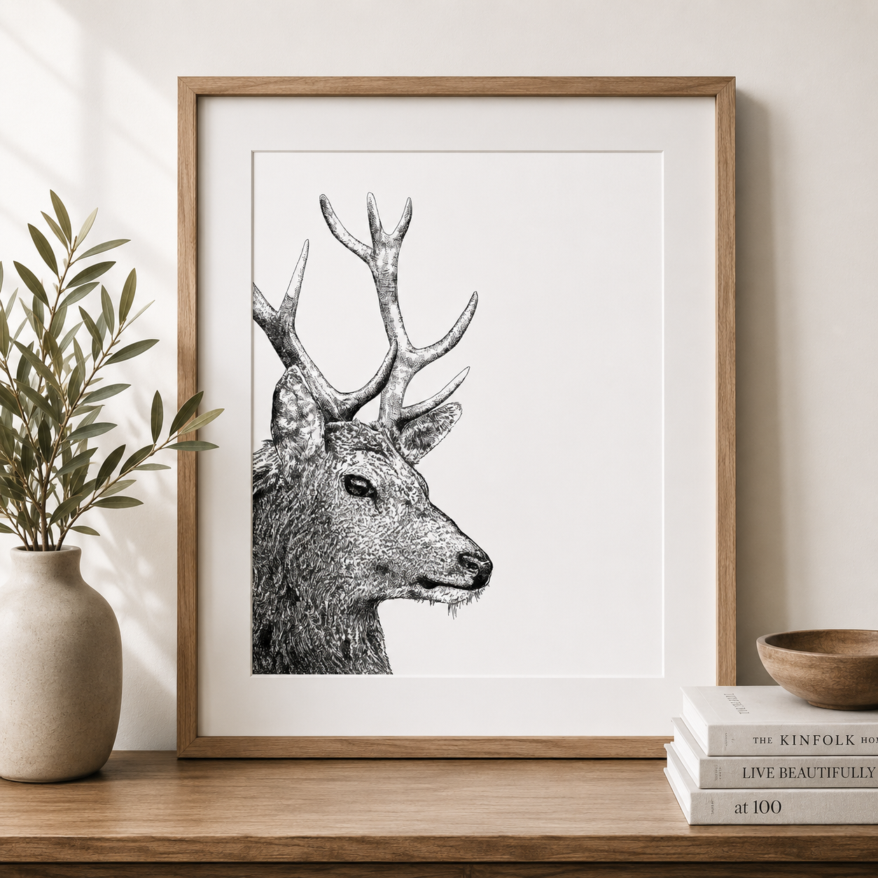 Majestic Stag Black & White Art Print