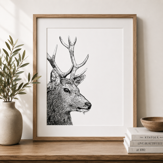 Majestic Stag Black & White Art Print