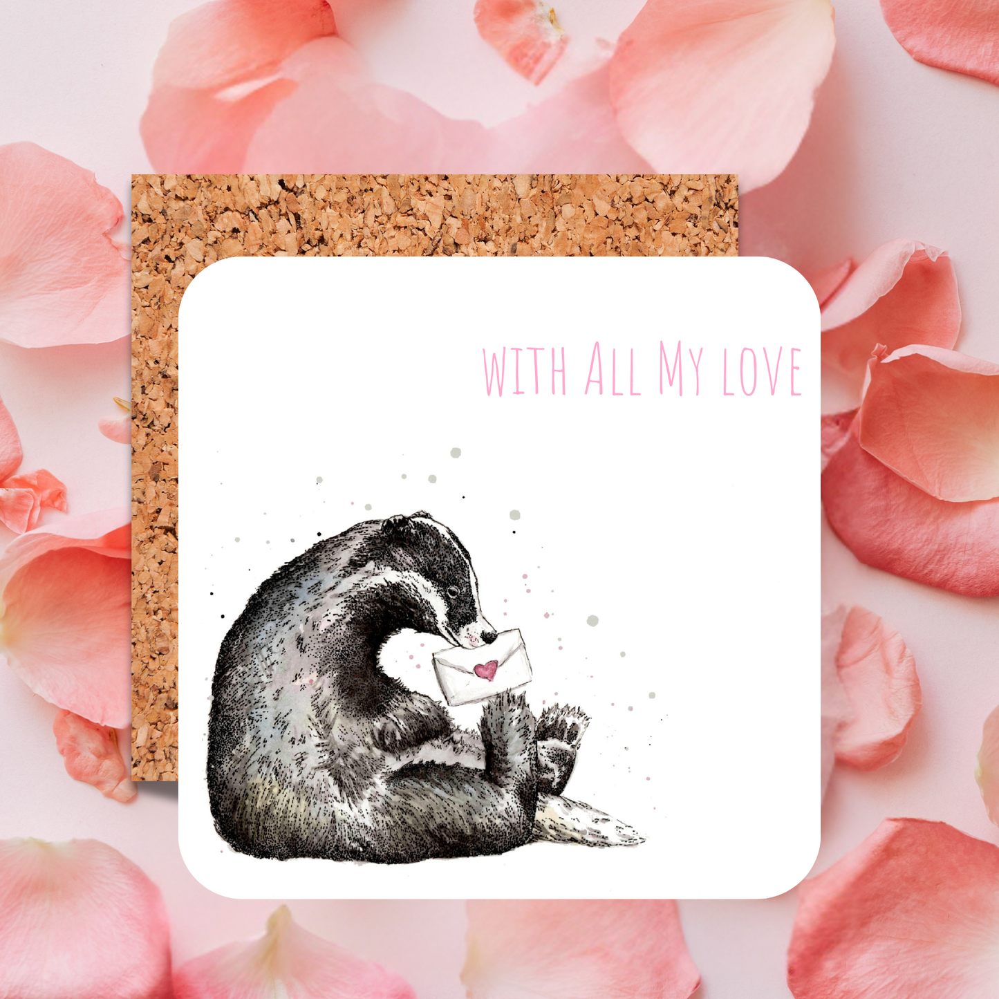 Watercolour Badger Love Letter Coaster