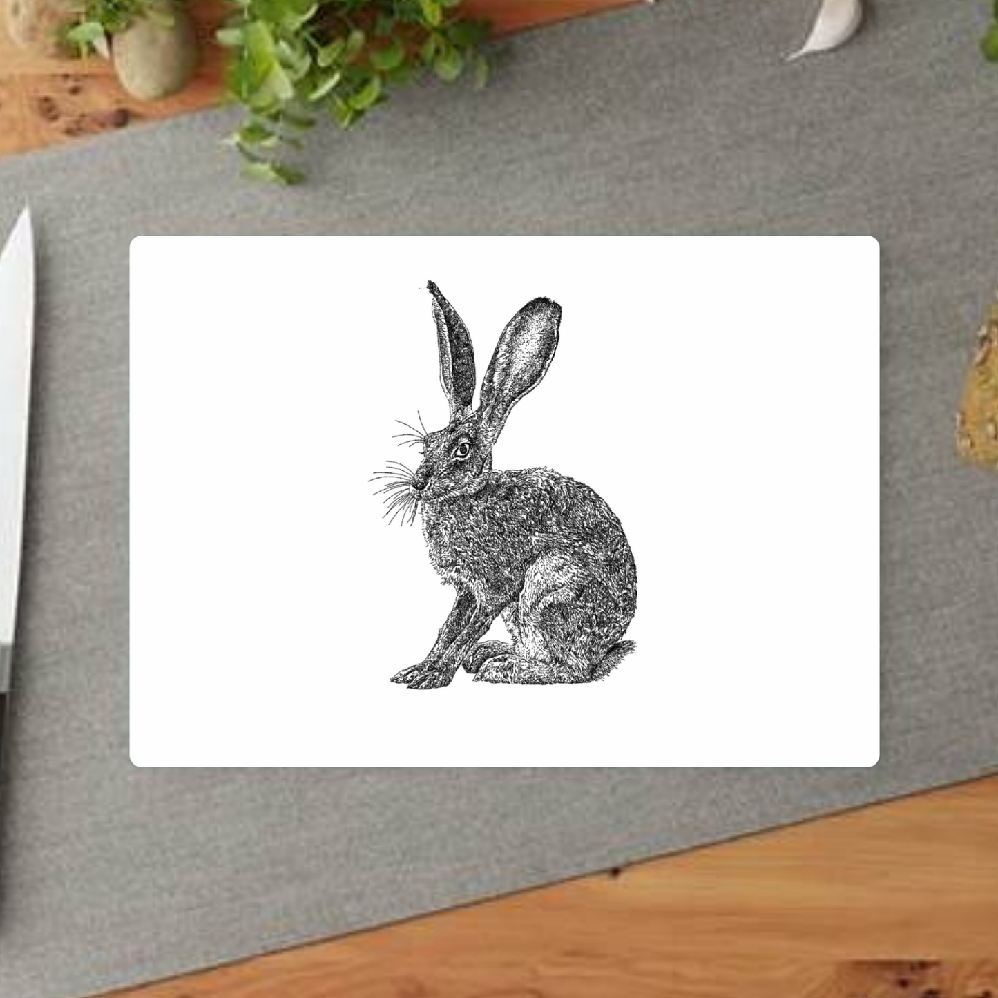 Black & White Hare Decorative Chopping Board