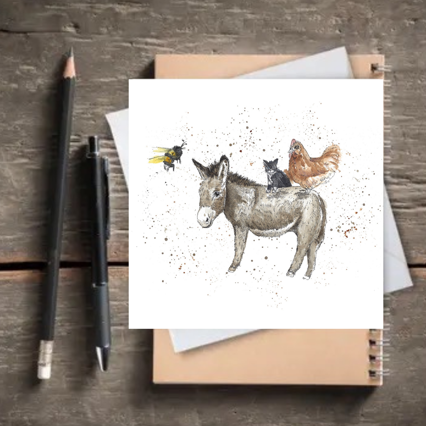 Watercolour Donkey and Friends Card