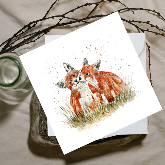 Watercolour Foxes Card - Cuddly Tails